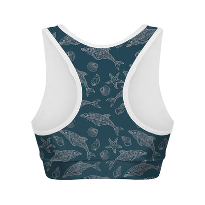 Vintage Dolphins Pattern Print Women's Sports Bra