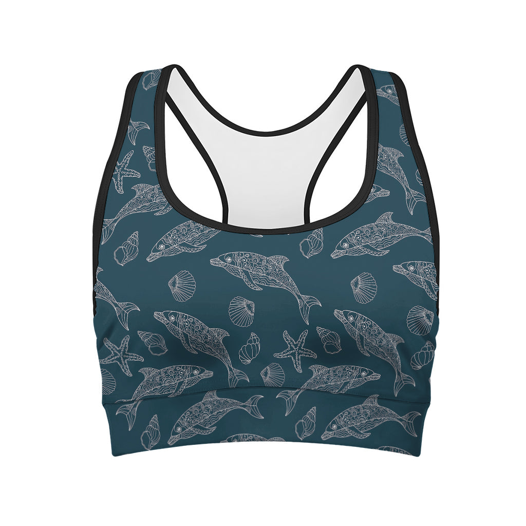 Vintage Dolphins Pattern Print Women's Sports Bra