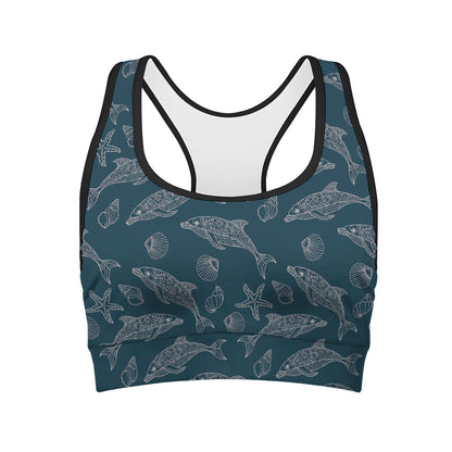 Vintage Dolphins Pattern Print Women's Sports Bra
