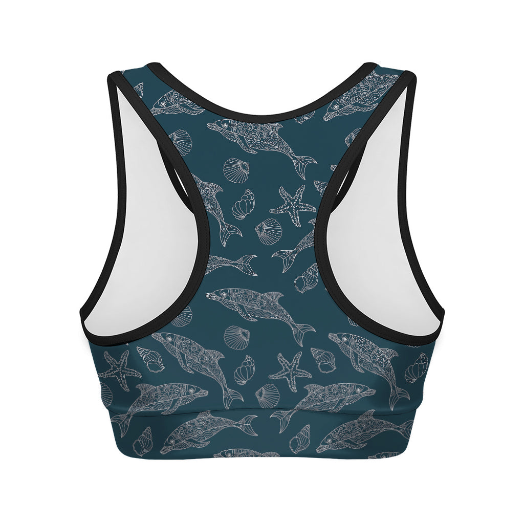 Vintage Dolphins Pattern Print Women's Sports Bra