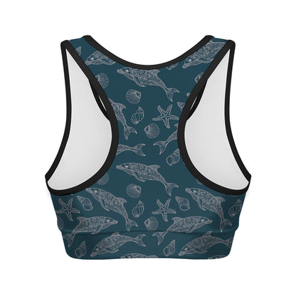 Vintage Dolphins Pattern Print Women's Sports Bra