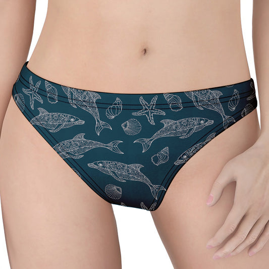 Vintage Dolphins Pattern Print Women's Thong