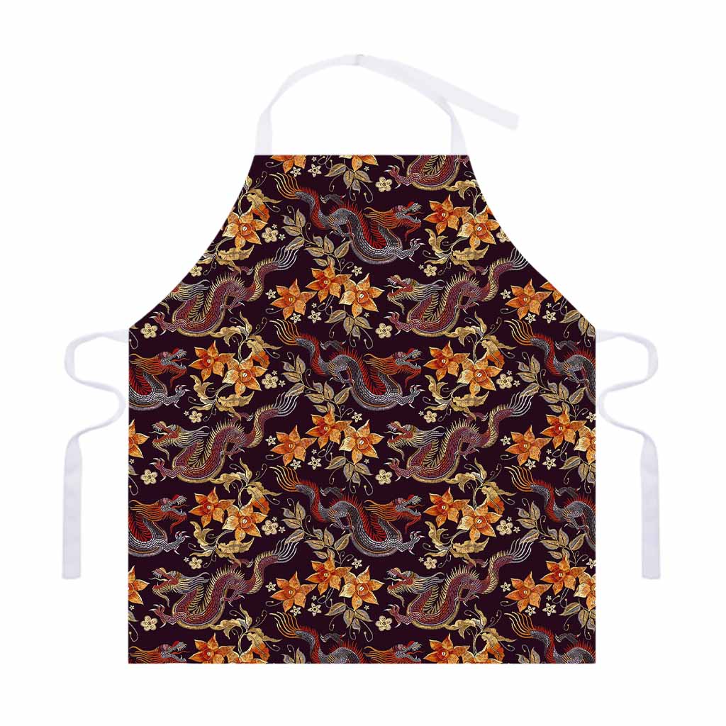 Vintage Dragon Flower Pattern Print Adjustable Apron