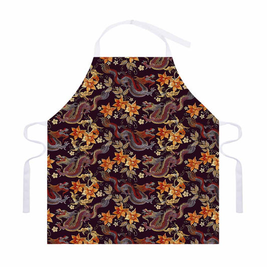 Vintage Dragon Flower Pattern Print Adjustable Apron