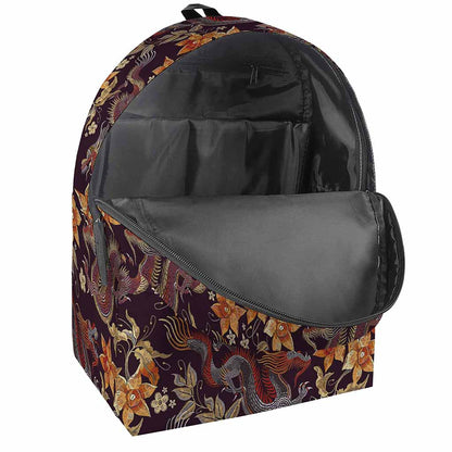 Vintage Dragon Flower Pattern Print Backpack