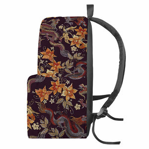 Vintage Dragon Flower Pattern Print Backpack
