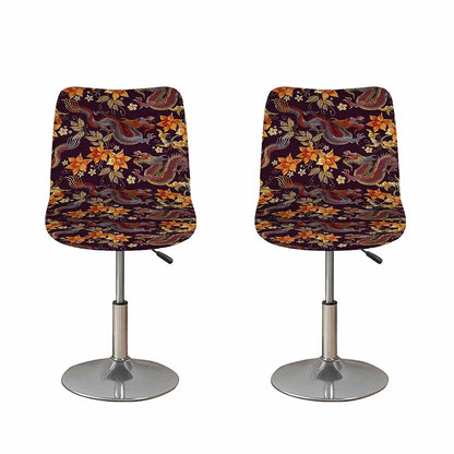 Vintage Dragon Flower Pattern Print Bar Stool Covers