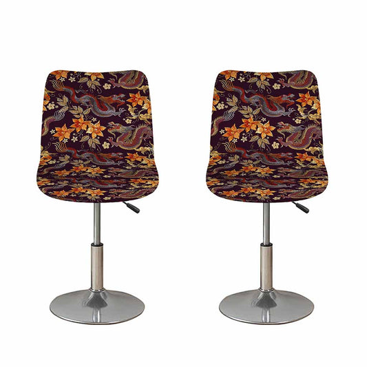 Vintage Dragon Flower Pattern Print Bar Stool Covers