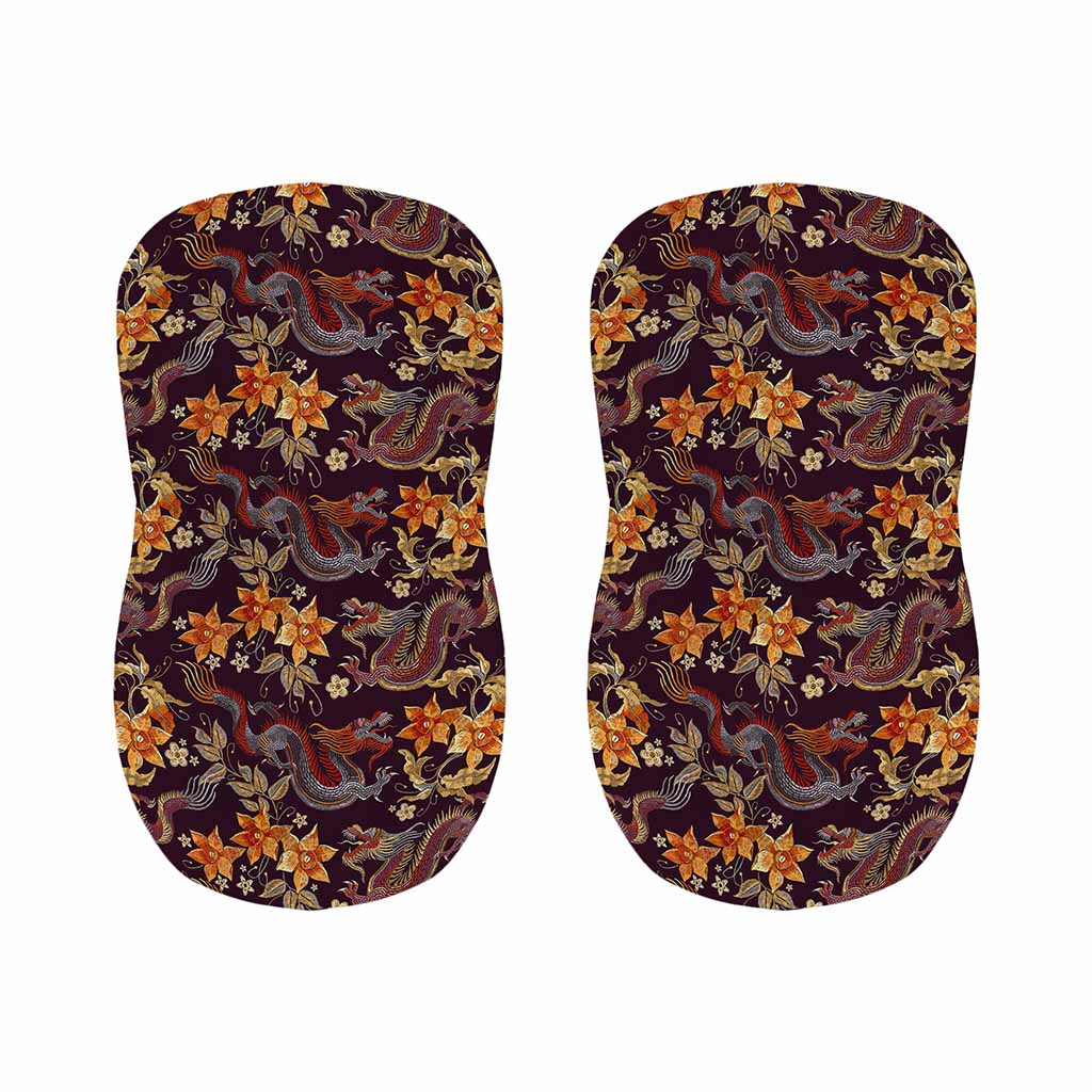 Vintage Dragon Flower Pattern Print Bar Stool Covers