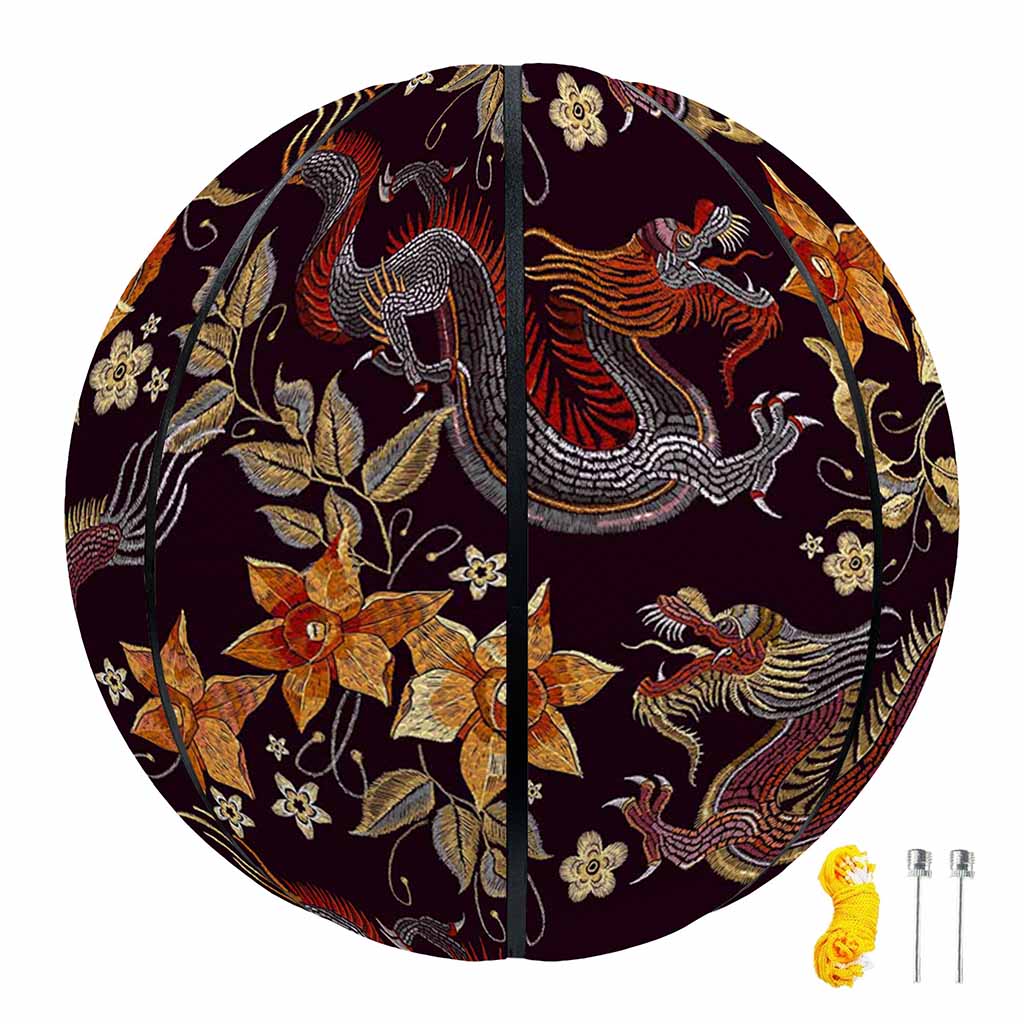Vintage Dragon Flower Pattern Print Basketball