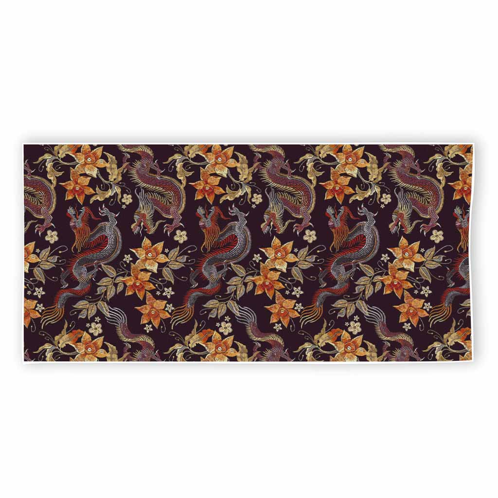 Vintage Dragon Flower Pattern Print Beach Towel