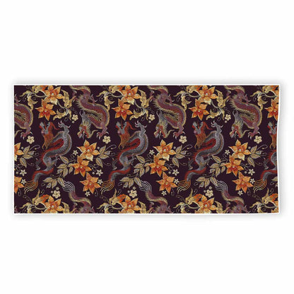 Vintage Dragon Flower Pattern Print Beach Towel
