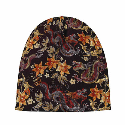 Vintage Dragon Flower Pattern Print Beanie