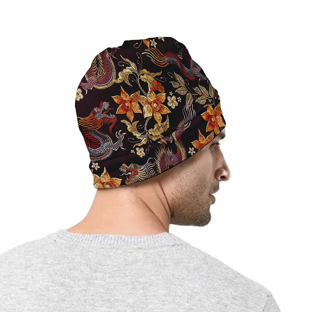 Vintage Dragon Flower Pattern Print Beanie
