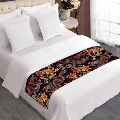 Vintage Dragon Flower Pattern Print Bed Runner