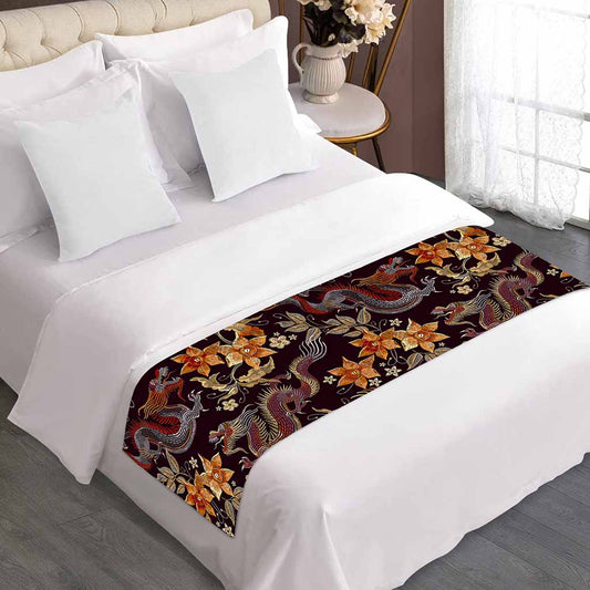 Vintage Dragon Flower Pattern Print Bed Runner