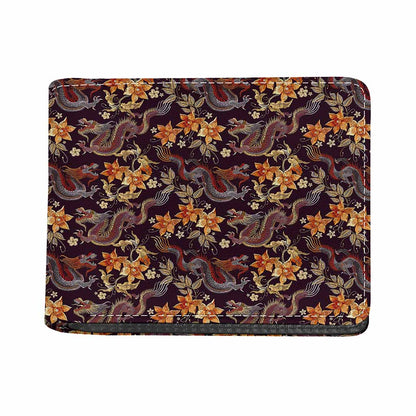 Vintage Dragon Flower Pattern Print Bifold Wallet