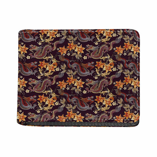 Vintage Dragon Flower Pattern Print Bifold Wallet