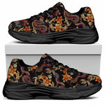 Vintage Dragon Flower Pattern Print Black Chunky Shoes