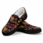 Vintage Dragon Flower Pattern Print Black Slip On Sneakers