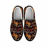 Vintage Dragon Flower Pattern Print Black Slip On Sneakers