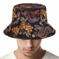 Vintage Dragon Flower Pattern Print Bucket Hat