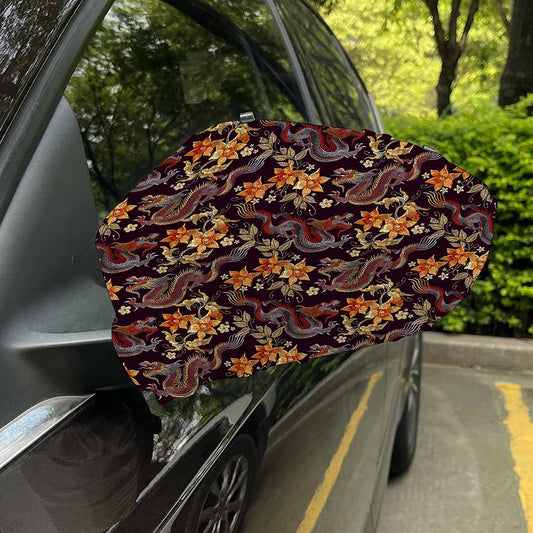 Vintage Dragon Flower Pattern Print Car Side Mirror Covers