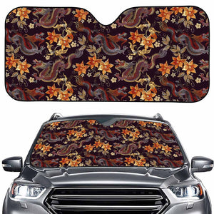 Vintage Dragon Flower Pattern Print Car Windshield Sun Shade