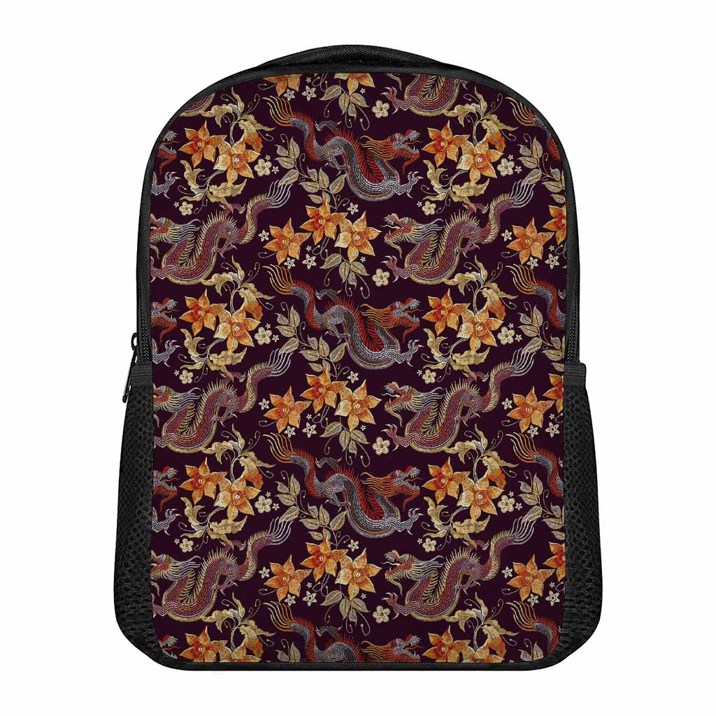 Vintage Dragon Flower Pattern Print Casual Backpack