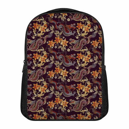 Vintage Dragon Flower Pattern Print Casual Backpack