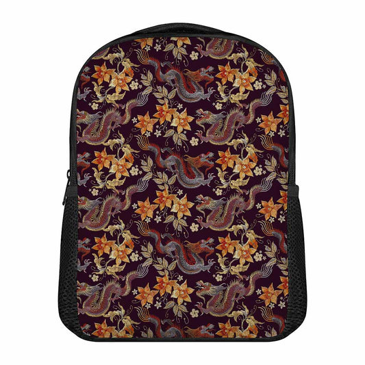 Vintage Dragon Flower Pattern Print Casual Backpack