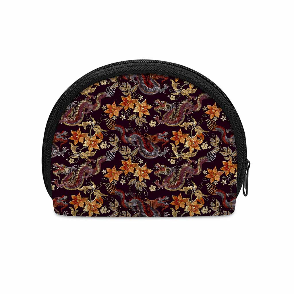 Vintage Dragon Flower Pattern Print Coin Purse