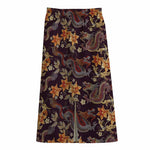 Vintage Dragon Flower Pattern Print Cotton Front Slit Maxi Skirt