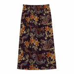 Vintage Dragon Flower Pattern Print Cotton Front Slit Maxi Skirt