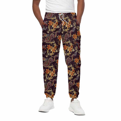 Vintage Dragon Flower Pattern Print Cotton Pants
