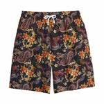Vintage Dragon Flower Pattern Print Cotton Shorts