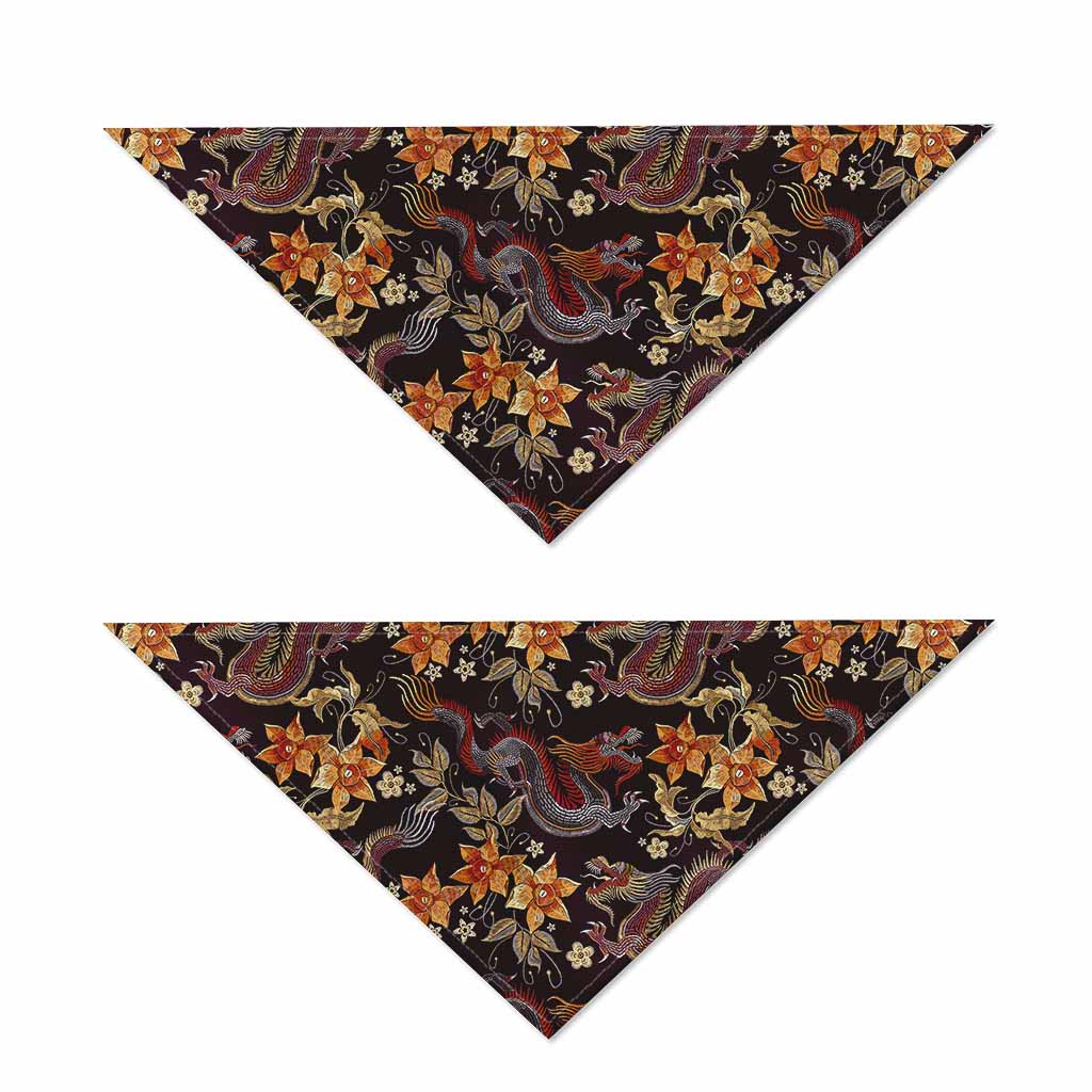 Vintage Dragon Flower Pattern Print Dog Bandana