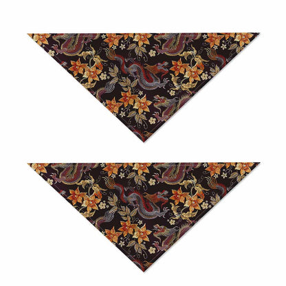 Vintage Dragon Flower Pattern Print Dog Bandana