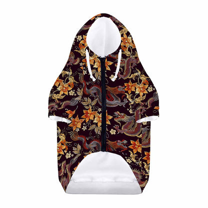 Vintage Dragon Flower Pattern Print Dog Zip Up Hoodie