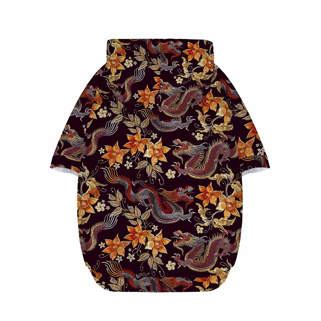 Vintage Dragon Flower Pattern Print Dog Zip Up Hoodie