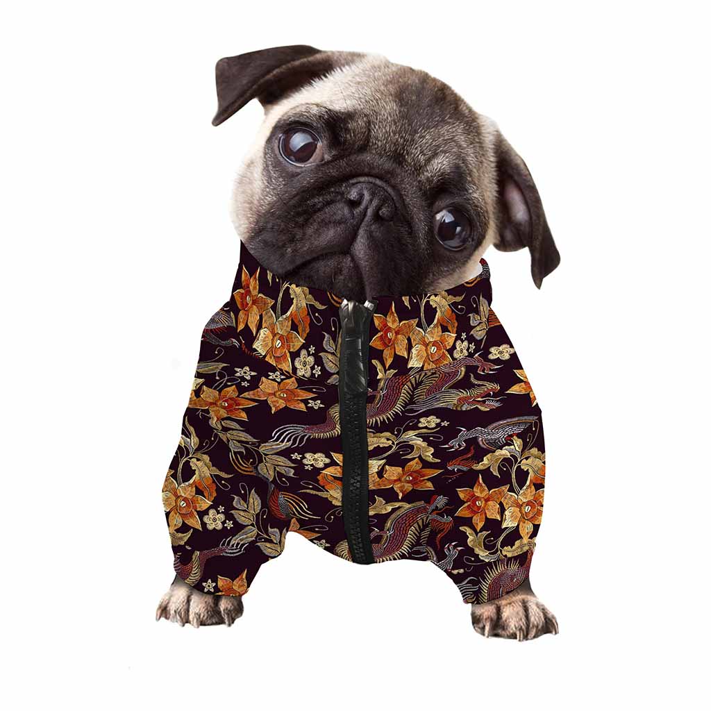 Vintage Dragon Flower Pattern Print Dog Zip Up Jacket
