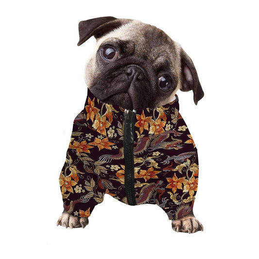 Vintage Dragon Flower Pattern Print Dog Zip Up Jacket