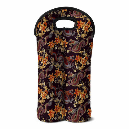Vintage Dragon Flower Pattern Print Double Neoprene Wine Tote
