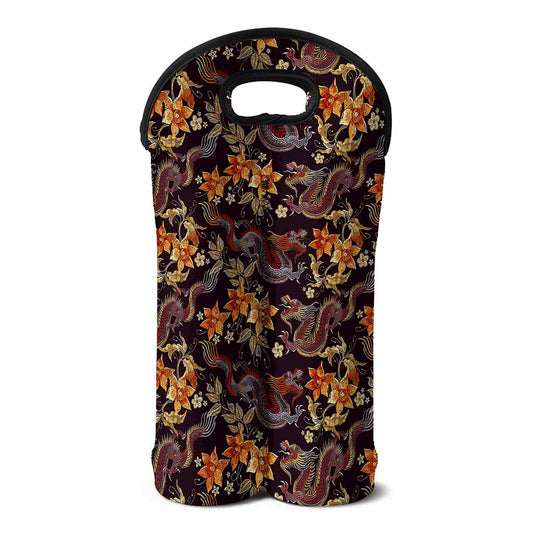 Vintage Dragon Flower Pattern Print Double Neoprene Wine Tote