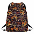 Vintage Dragon Flower Pattern Print Drawstring Backpack