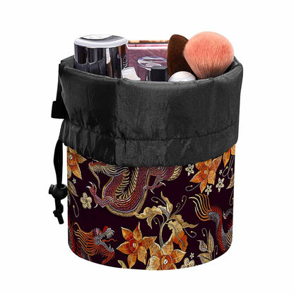 Vintage Dragon Flower Pattern Print Drawstring Makeup Bag