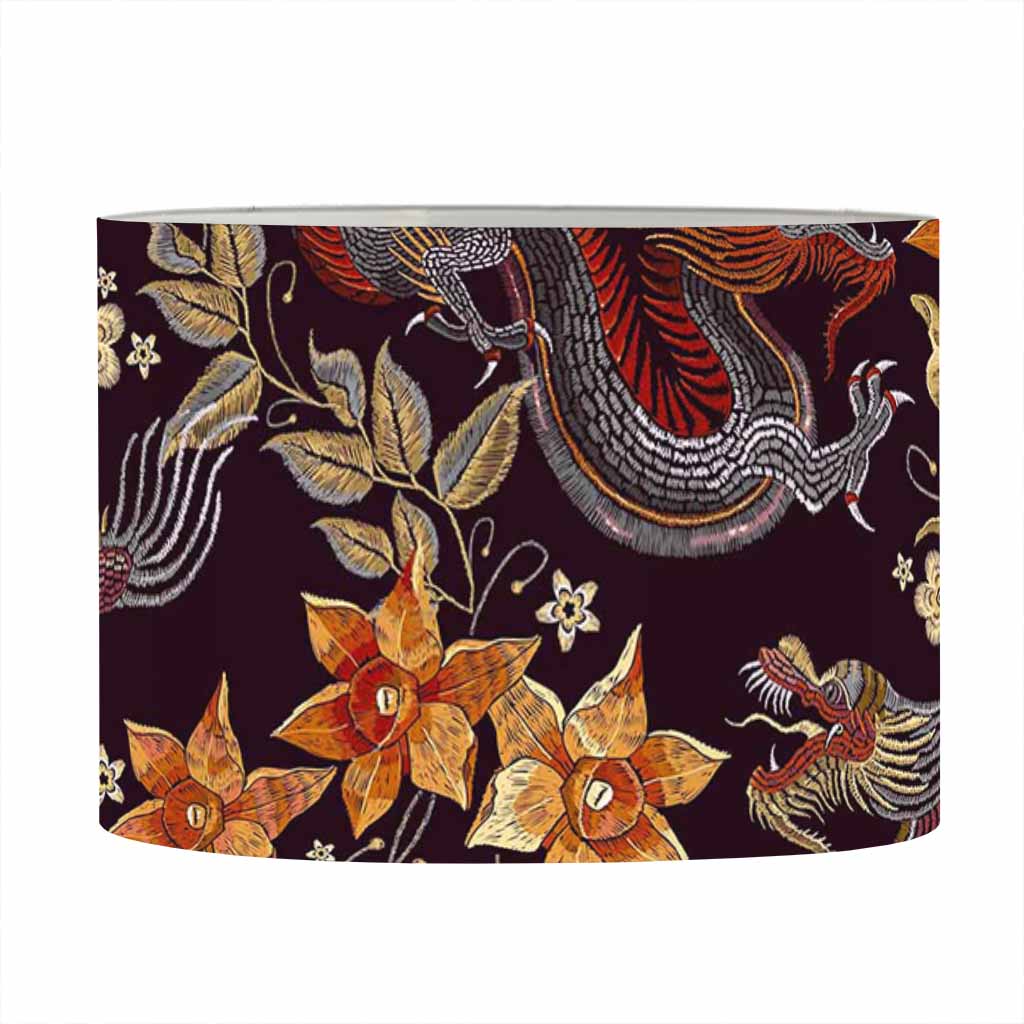 Vintage Dragon Flower Pattern Print Drum Lamp Shade
