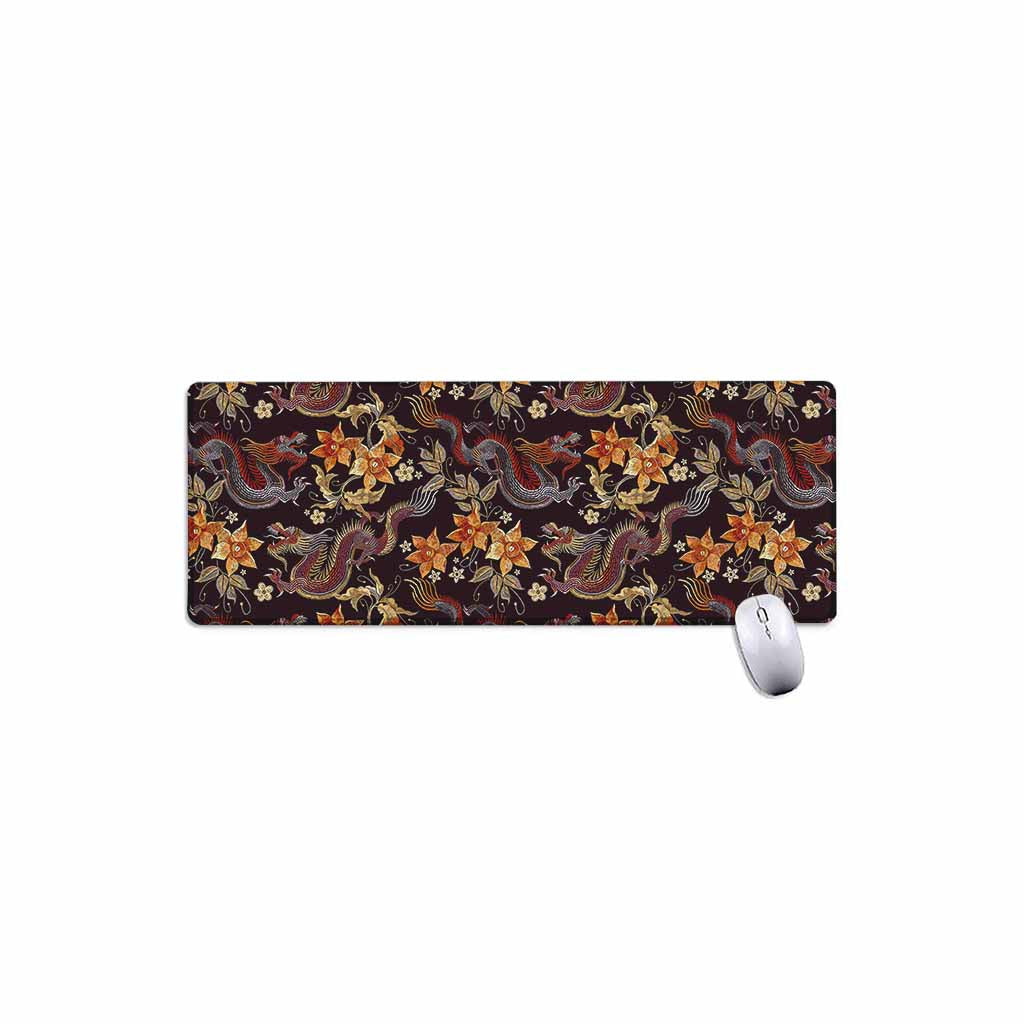 Vintage Dragon Flower Pattern Print Extended Mouse Pad