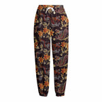 Vintage Dragon Flower Pattern Print Fleece Lined Knit Pants