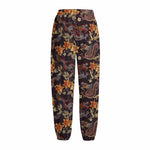 Vintage Dragon Flower Pattern Print Fleece Lined Knit Pants